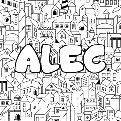 Coloriage pr&eacute;nom ALEC - d&eacute;cor Ville