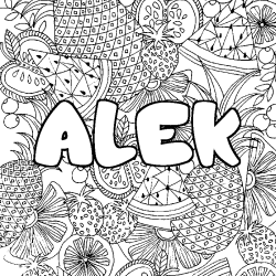 Coloriage prénom ALEK - décor Mandala fruits