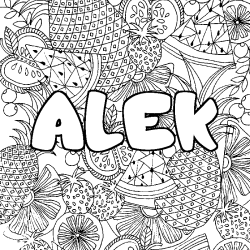 Coloriage pr&eacute;nom ALEK - d&eacute;cor Mandala fruits