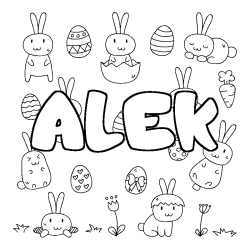 Coloriage prénom ALEK - décor Paques