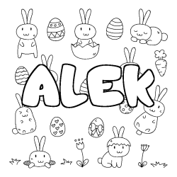 Coloriage pr&eacute;nom ALEK - d&eacute;cor Paques