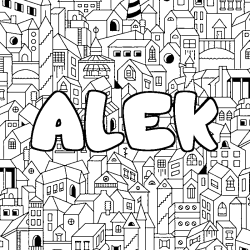 Coloriage prénom ALEK - décor Ville