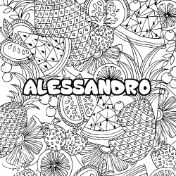 Coloriage prénom ALESSANDRO - décor Mandala fruits