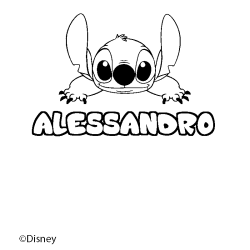 Coloriage pr&eacute;nom ALESSANDRO - d&eacute;cor Stitch
