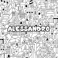 Coloriage prénom ALESSANDRO - décor Ville