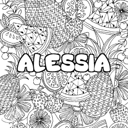 Coloriage prénom ALESSIA - décor Mandala fruits