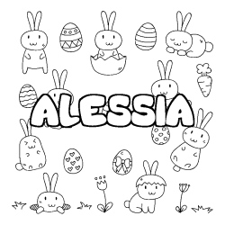 Coloriage pr&eacute;nom ALESSIA - d&eacute;cor Paques