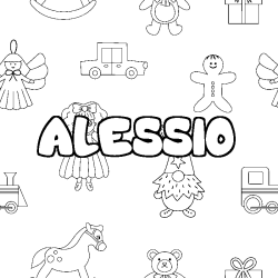 Coloriage prénom ALESSIO - décor Jouets