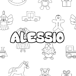 Coloriage pr&eacute;nom ALESSIO - d&eacute;cor Jouets