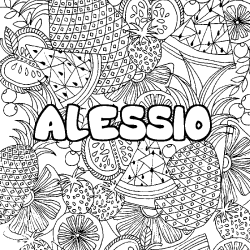 Coloriage pr&eacute;nom ALESSIO - d&eacute;cor Mandala fruits