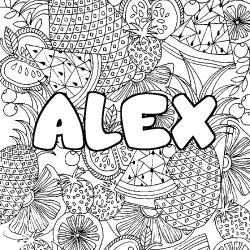 Coloriage prénom ALEX - décor Mandala fruits