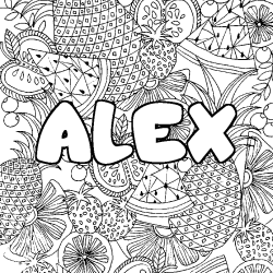 Coloriage pr&eacute;nom ALEX - d&eacute;cor Mandala fruits
