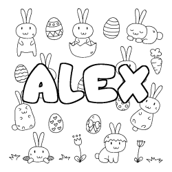 Coloriage prénom ALEX - décor Paques