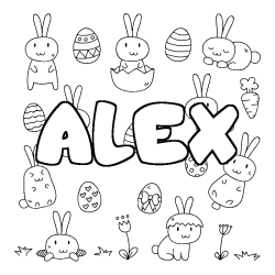 Coloriage pr&eacute;nom ALEX - d&eacute;cor Paques