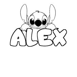 Coloriage prénom ALEX - décor Stitch