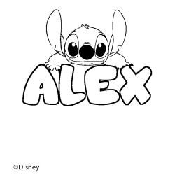 Coloriage pr&eacute;nom ALEX - d&eacute;cor Stitch