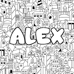 Coloriage prénom ALEX - décor Ville