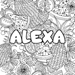 Coloriage prénom ALEXA - décor Mandala fruits