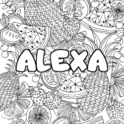 Coloriage pr&eacute;nom ALEXA - d&eacute;cor Mandala fruits