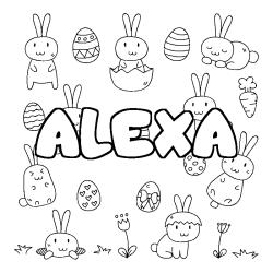 Coloriage prénom ALEXA - décor Paques