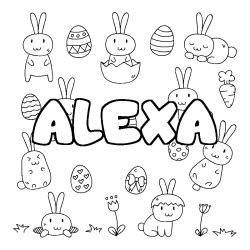 Coloriage pr&eacute;nom ALEXA - d&eacute;cor Paques