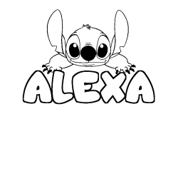 Coloriage prénom ALEXA - décor Stitch