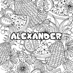 Coloriage prénom ALEXANDER - décor Mandala fruits
