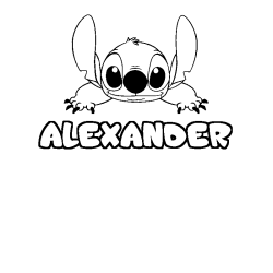 Coloriage prénom ALEXANDER - décor Stitch