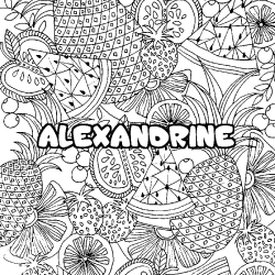 Coloriage prénom ALEXANDRINE - décor Mandala fruits
