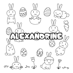 Coloriage pr&eacute;nom ALEXANDRINE - d&eacute;cor Paques