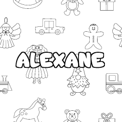 Coloriage prénom ALEXANE - décor Jouets