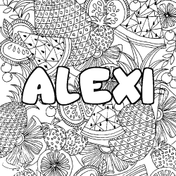 Coloriage prénom ALEXI - décor Mandala fruits
