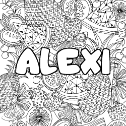 Coloriage pr&eacute;nom ALEXI - d&eacute;cor Mandala fruits