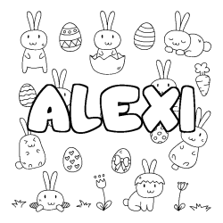 Coloriage pr&eacute;nom ALEXI - d&eacute;cor Paques