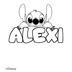 Coloriage pr&eacute;nom ALEXI - d&eacute;cor Stitch
