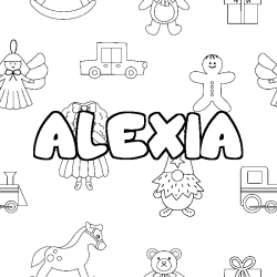 Coloriage prénom ALEXIA - décor Jouets