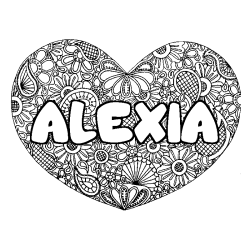 Coloriage prénom ALEXIA - décor Mandala coeur