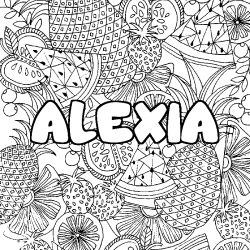 Coloriage prénom ALEXIA - décor Mandala fruits