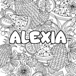Coloriage pr&eacute;nom ALEXIA - d&eacute;cor Mandala fruits