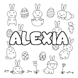 Coloriage pr&eacute;nom ALEXIA - d&eacute;cor Paques