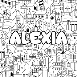 Coloriage pr&eacute;nom ALEXIA - d&eacute;cor Ville