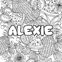 Coloriage prénom ALEXIE - décor Mandala fruits