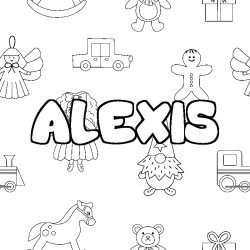 Coloriage prénom ALEXIS - décor Jouets