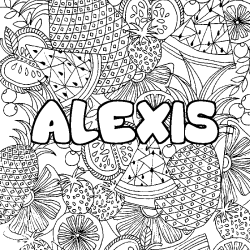 Coloriage prénom ALEXIS - décor Mandala fruits