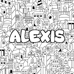 Coloriage prénom ALEXIS - décor Ville