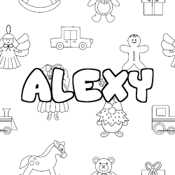 Coloriage prénom ALEXY - décor Jouets