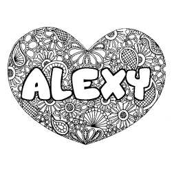 Coloriage prénom ALEXY - décor Mandala coeur