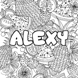 Coloriage pr&eacute;nom ALEXY - d&eacute;cor Mandala fruits