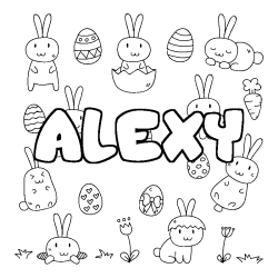 Coloriage pr&eacute;nom ALEXY - d&eacute;cor Paques