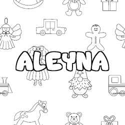 Coloriage pr&eacute;nom ALEYNA - d&eacute;cor Jouets
